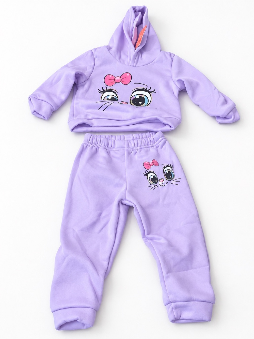 Kids Lavender Hoodie & Jogger Set with Cute Face Print